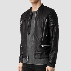 All Saints Black Leather Sanderson Biker Jacket
